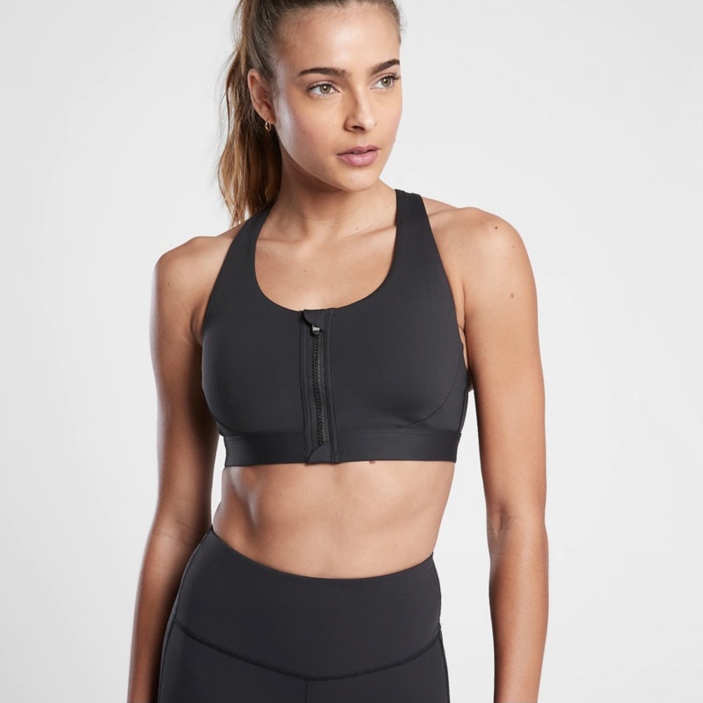 ATHLETA Ultimate Zip Front Bra A-C, Black, Size XS
